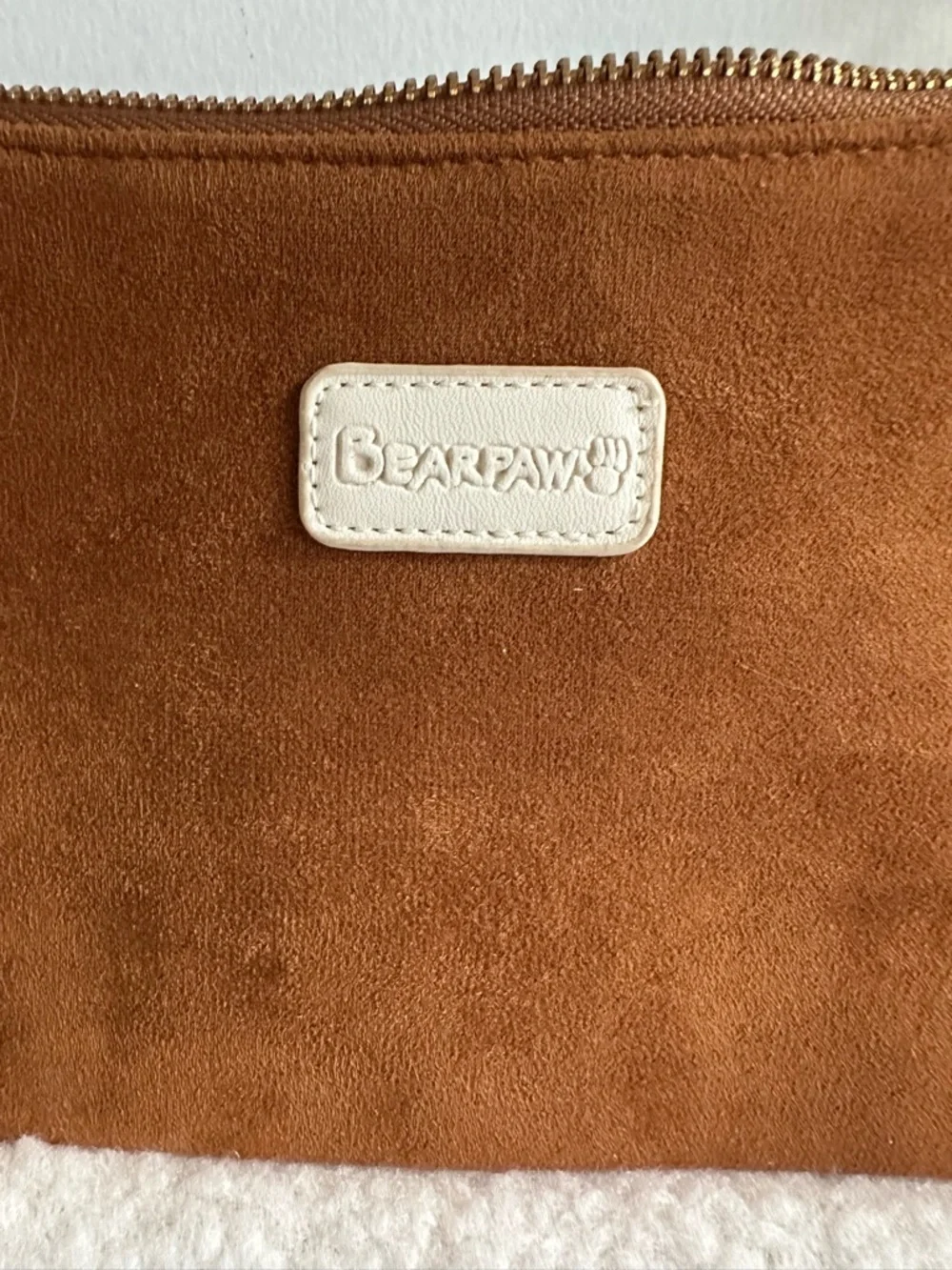 Bearpaw Faux Suede Sherpa Trim Shoulder Bag Brown Cream Y2K Baguette Purse